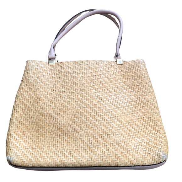 ADRIENNE VITTADINI BROWN HOBO WOVEN TOTE ￼STRAW Shoulder Handbag Purse - Picture 2 of 9